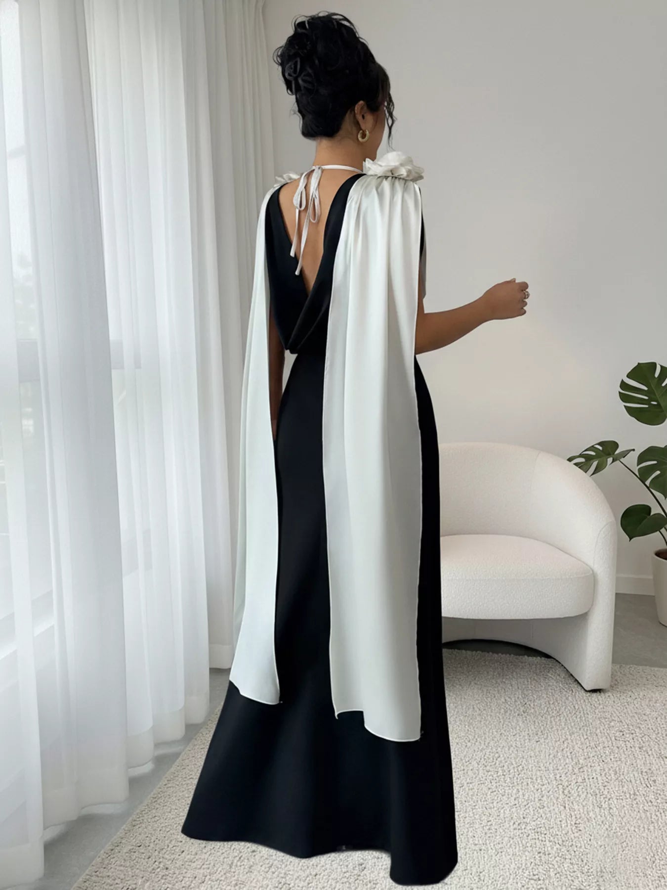 Hazel Blues® |  Floral Applique Two Tone Maxi Dress