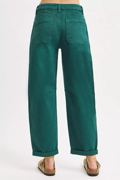 Hazel Blues® |  RISEN High Rise Ankle Cuffed Barrel Pants
