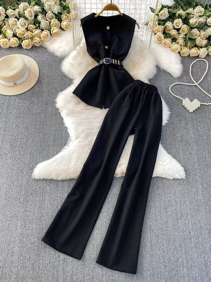 Hazel Blues® |  Sleeveless Top and Wide-Leg Pants Set