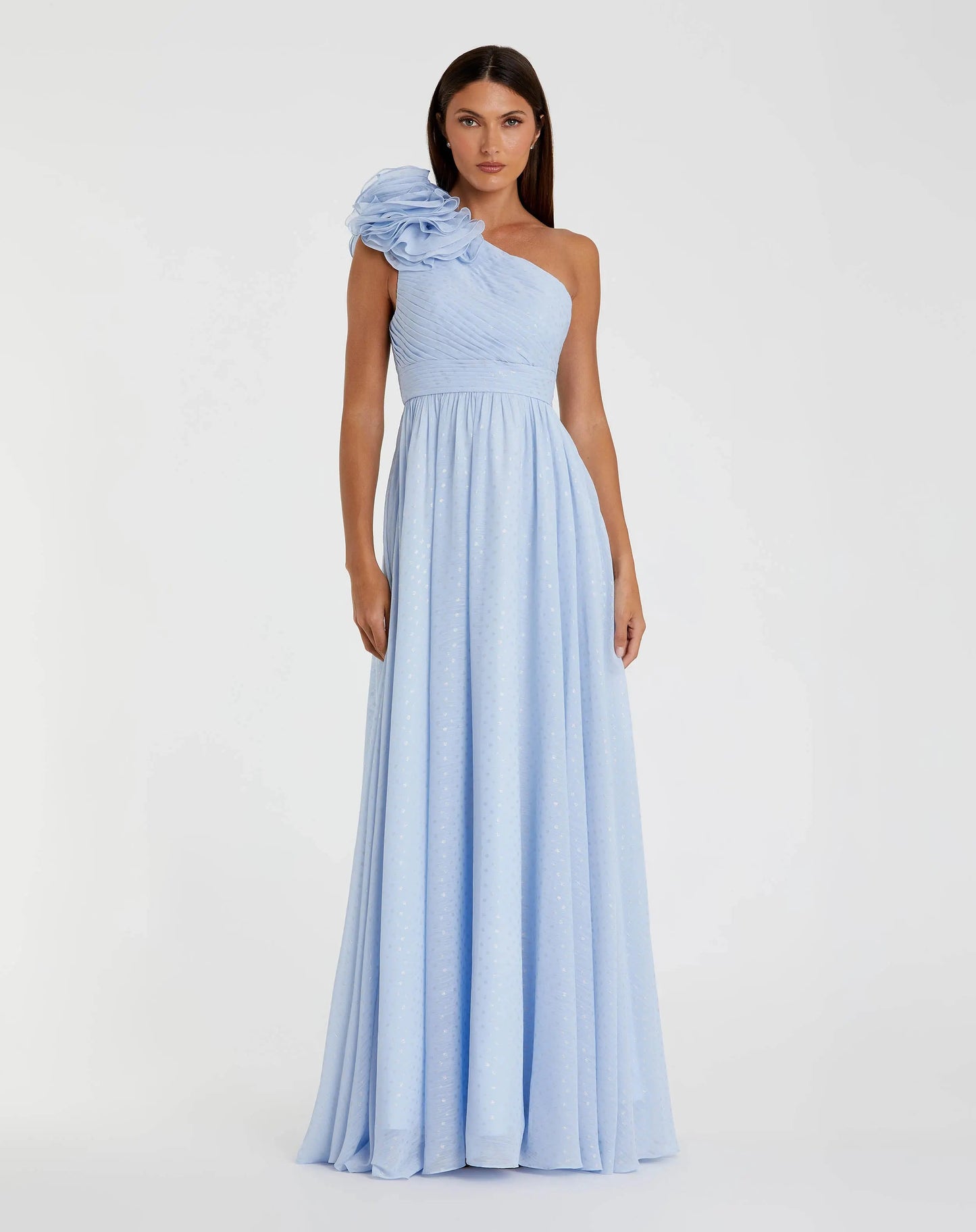 Polka Dot Ruffled One Shoulder Gown