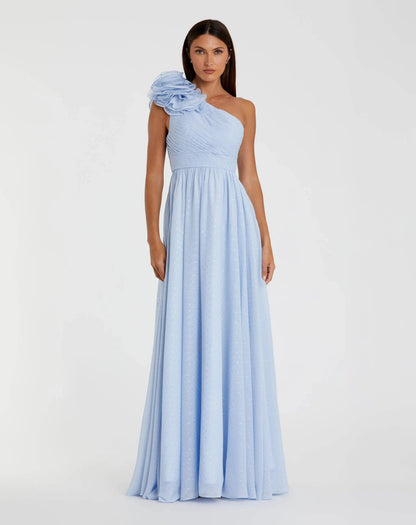 Polka Dot Ruffled One Shoulder Gown