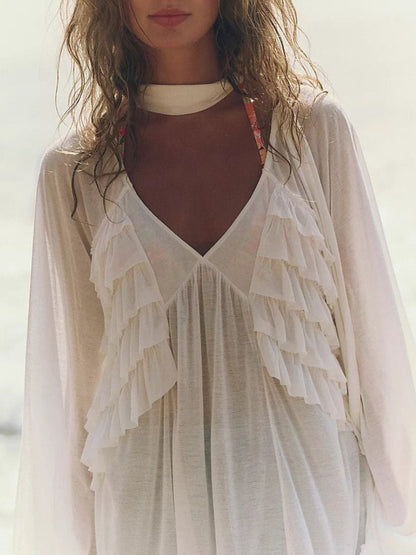 Hazel Blues® | Sheer Ruffle Trim Beach Cover-Up