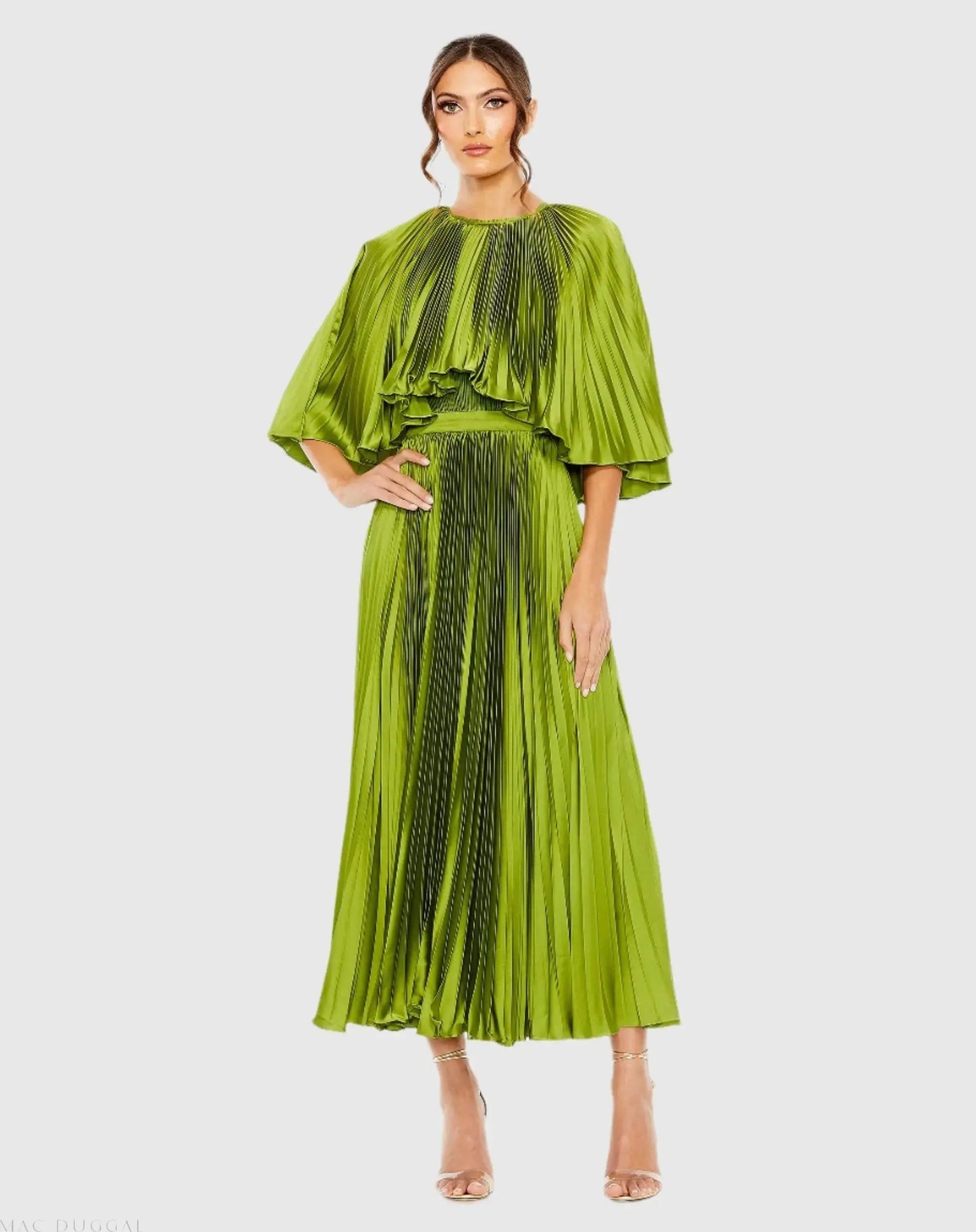 Pleated Caplet Tea-length Dress