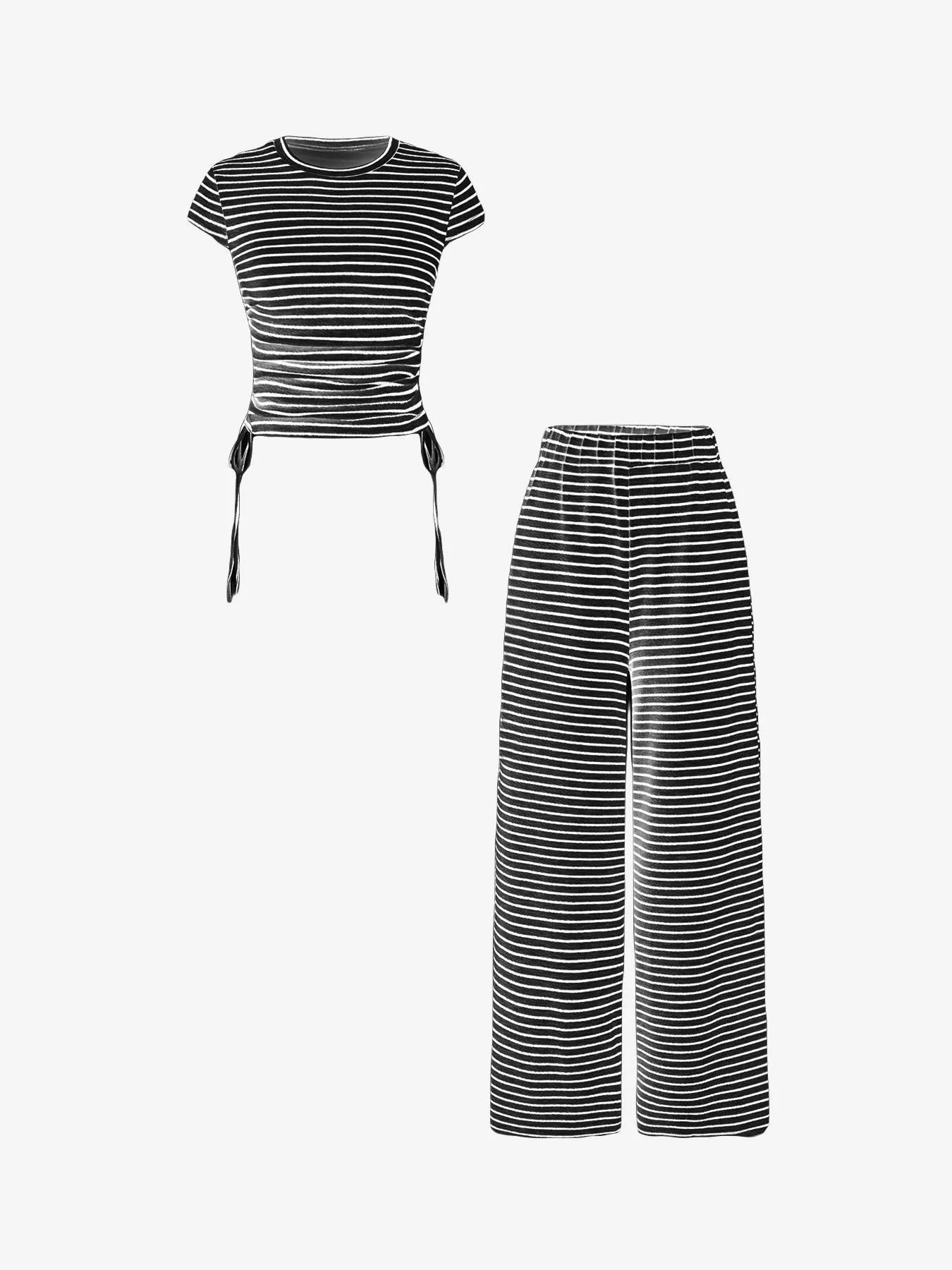 Hazel Blues® |  Striped Crop Top and Wide Leg Pants Set
