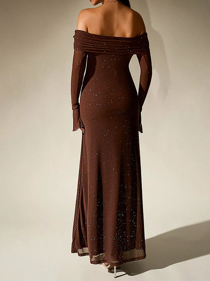 Hazel Blues® |  Glitter Off-Shoulder Maxi Dress