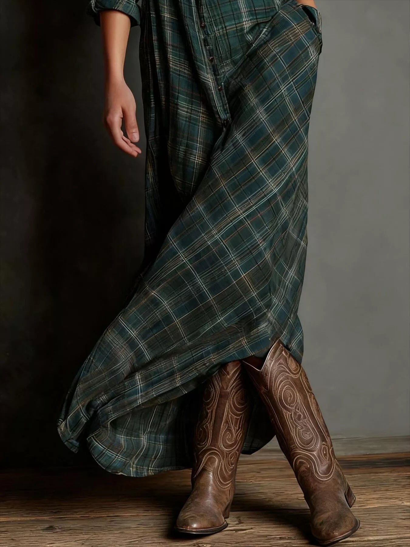 Hazel Blues® | Plaid Button-Down Maxi Dress
