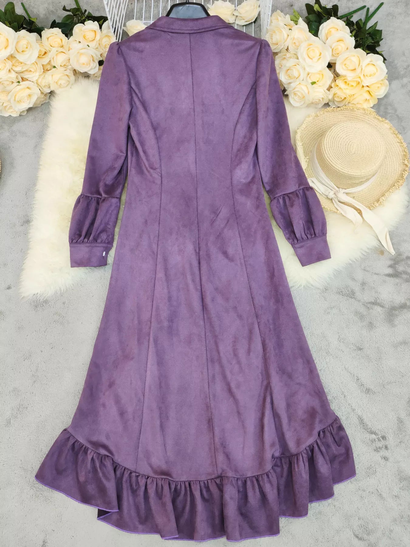 Hazel Blues® |  Velvet Ruffle Slit Midi Dress