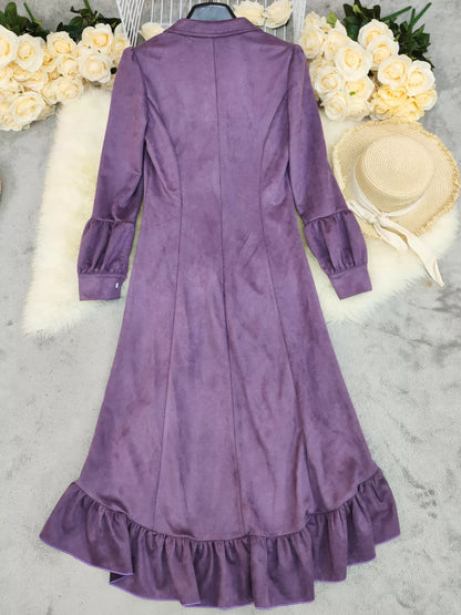 Hazel Blues® |  Velvet Ruffle Slit Midi Dress