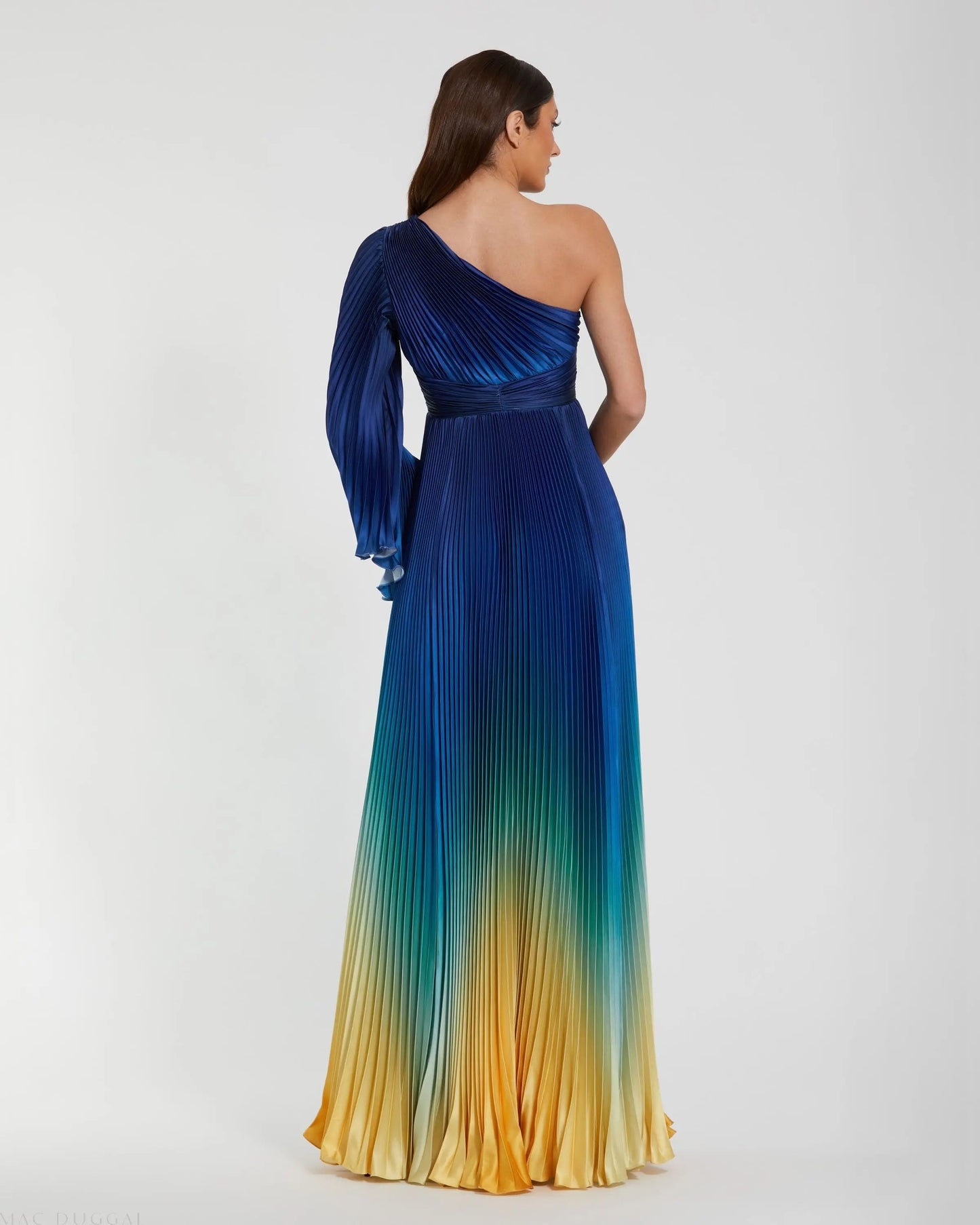 Pleated Charmeuse One Shoulder Ombre Gown