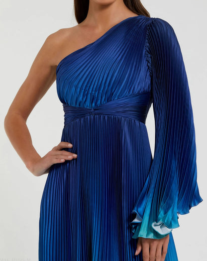 Pleated Charmeuse One Shoulder Ombre Gown