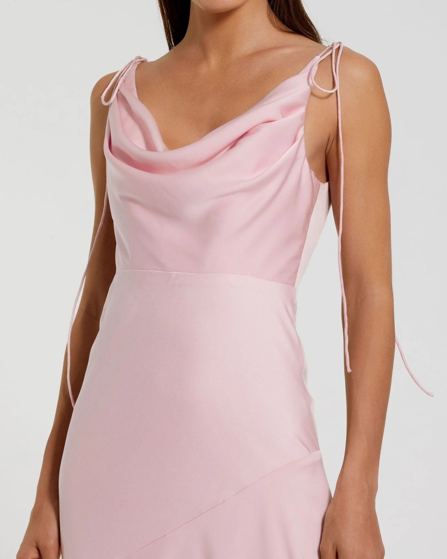 Pink Charmeuse Cowl Neck Gown with Bow Straps