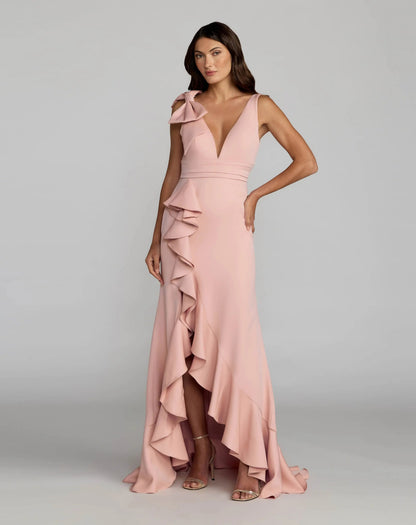 Pink Ruffle Trumpet Gown With Bow