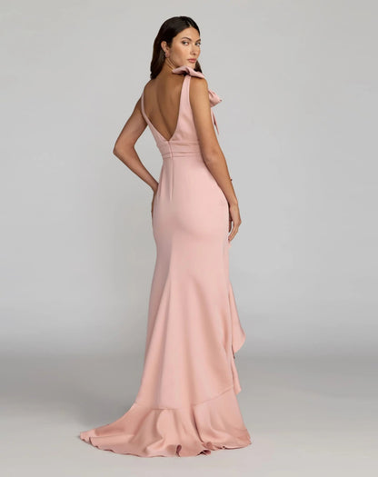 Pink Ruffle Trumpet Gown With Bow