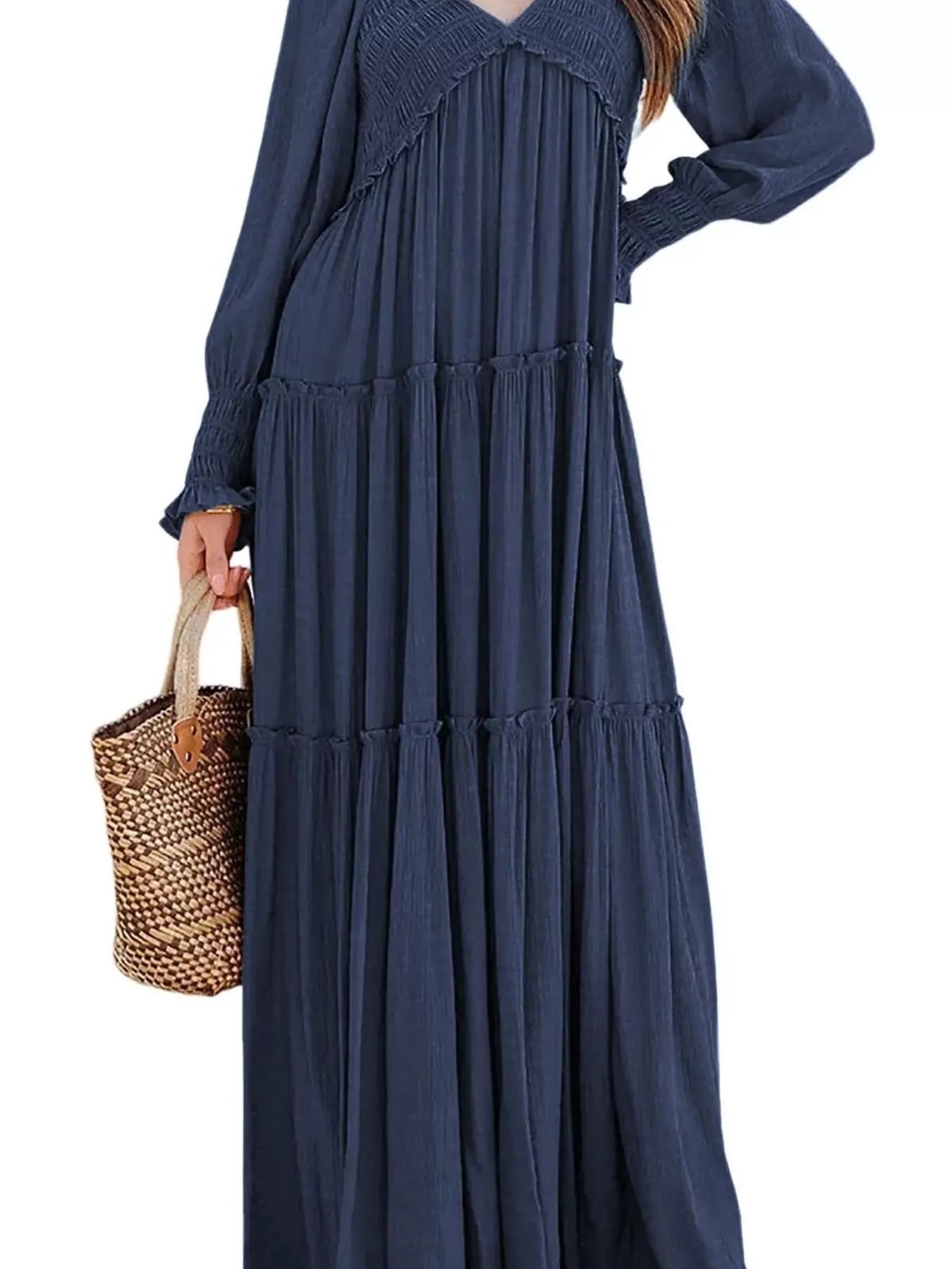 Hazel Blues® |  V-Neck Long Sleeve Tiered Maxi Dress