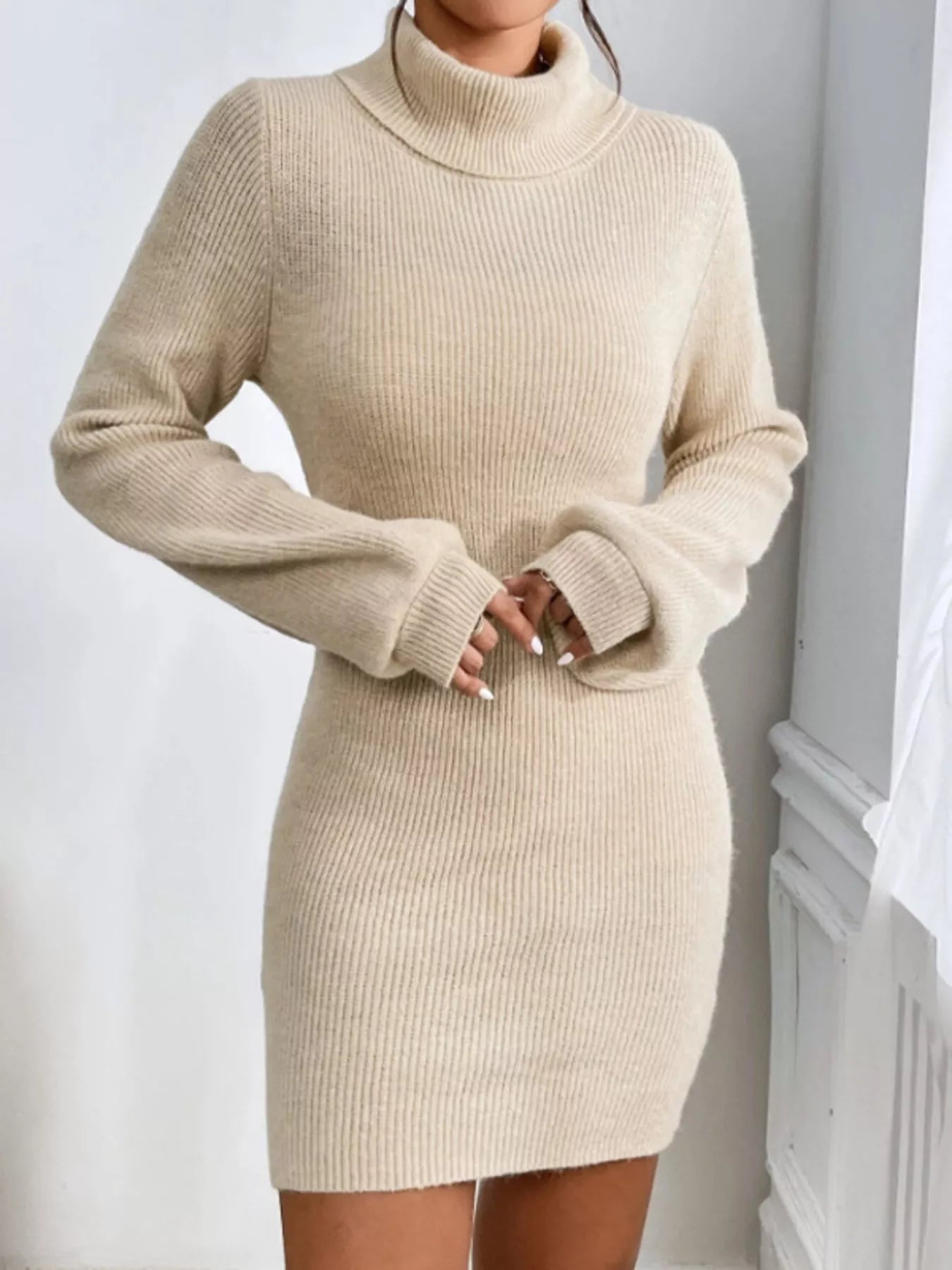 Hazel Blues® |  Turtleneck Ribbed Knit Sweater Dress