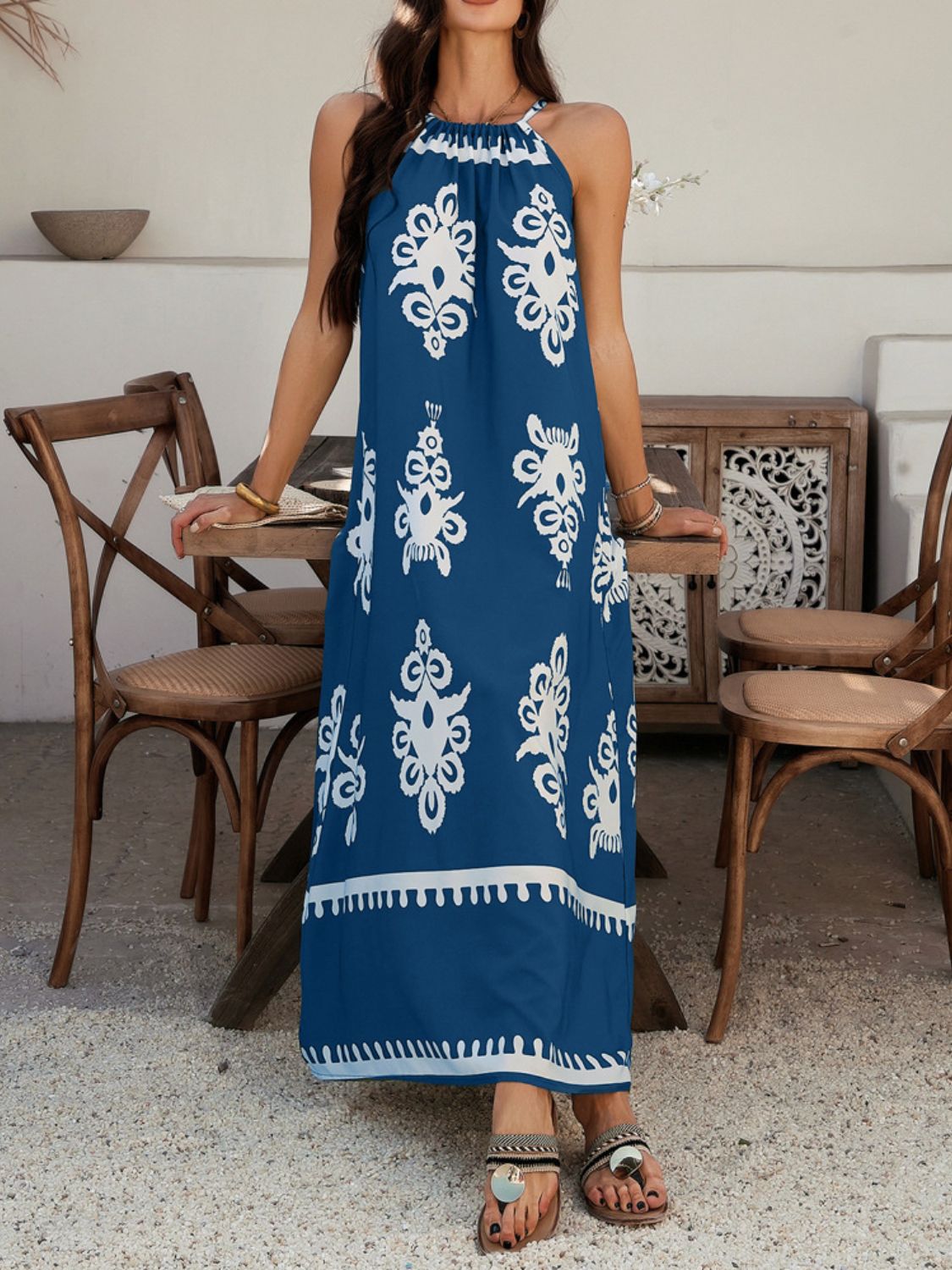 Hazel Blues® |  Devine Grecian Neck Printed Maxi Dress