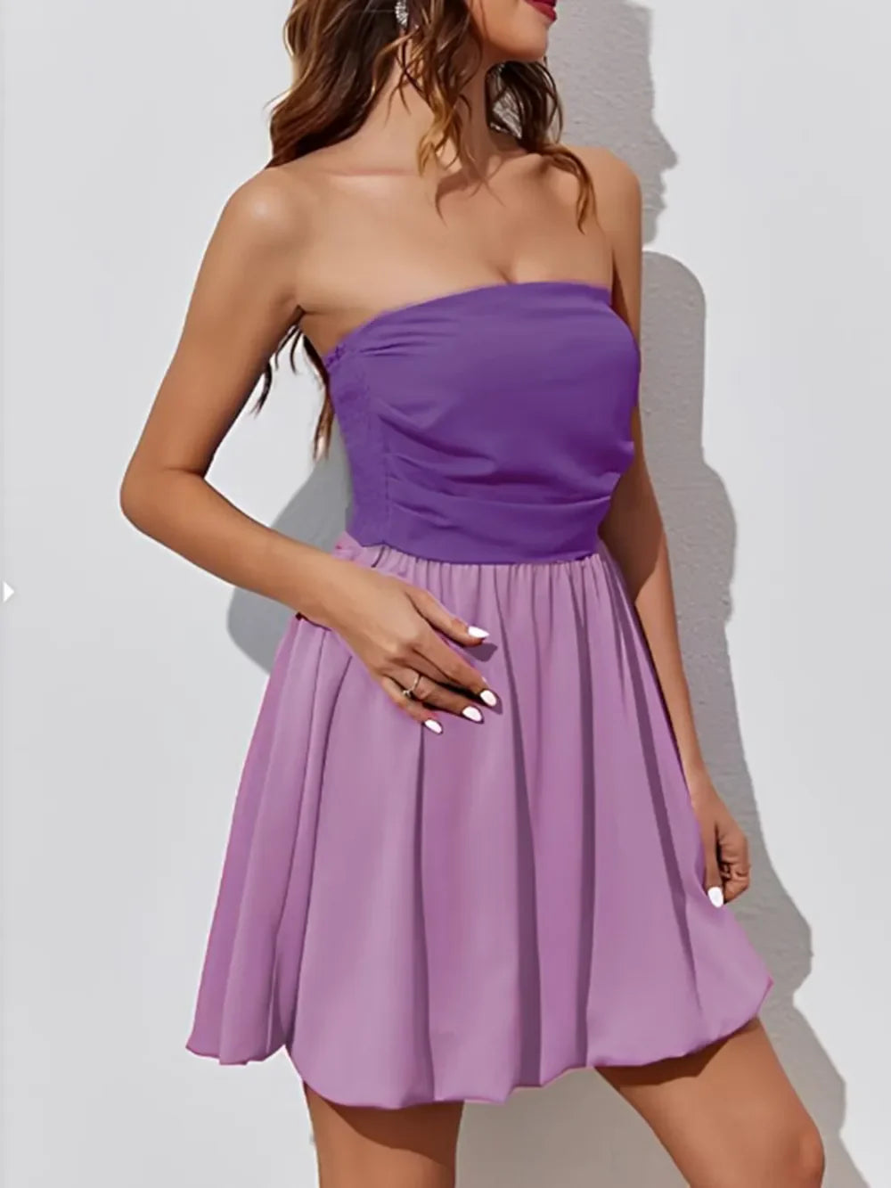 Hazel Blues® |  Ruched Two-Tone Tube Mini Dress