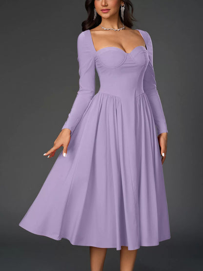 Hazel Blues® |  Sweetheart Neckline Long Sleeve A-Line Midi Dress