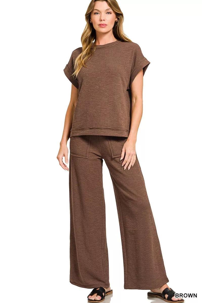 Hazel Blues® |  Zenana Cotton Slub Short Sleeve Tee and Pants Set