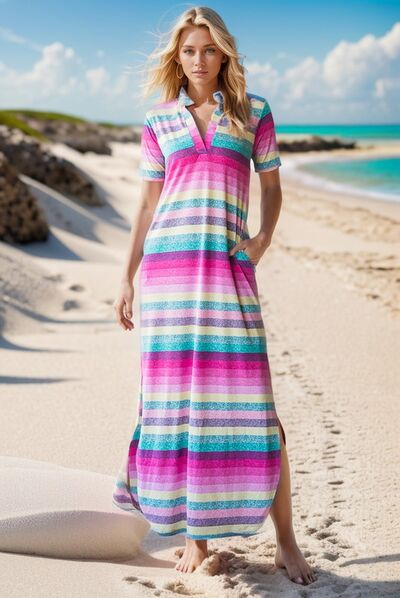 Hazel Blues® | Heimish Striped Short Sleeve Maxi Tee Dress