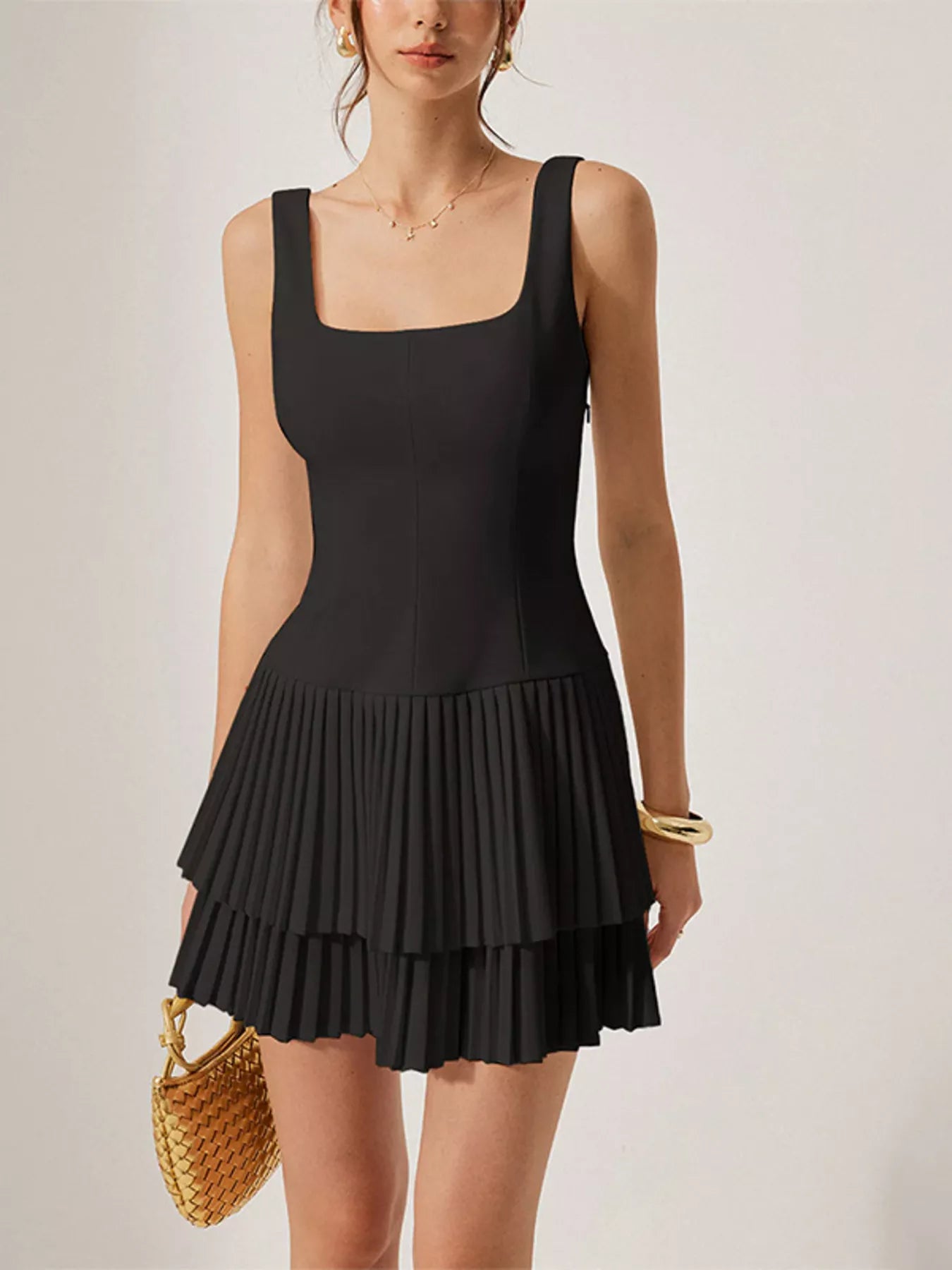 Hazel Blues® |  Square Neck Pleated Mini Dress
