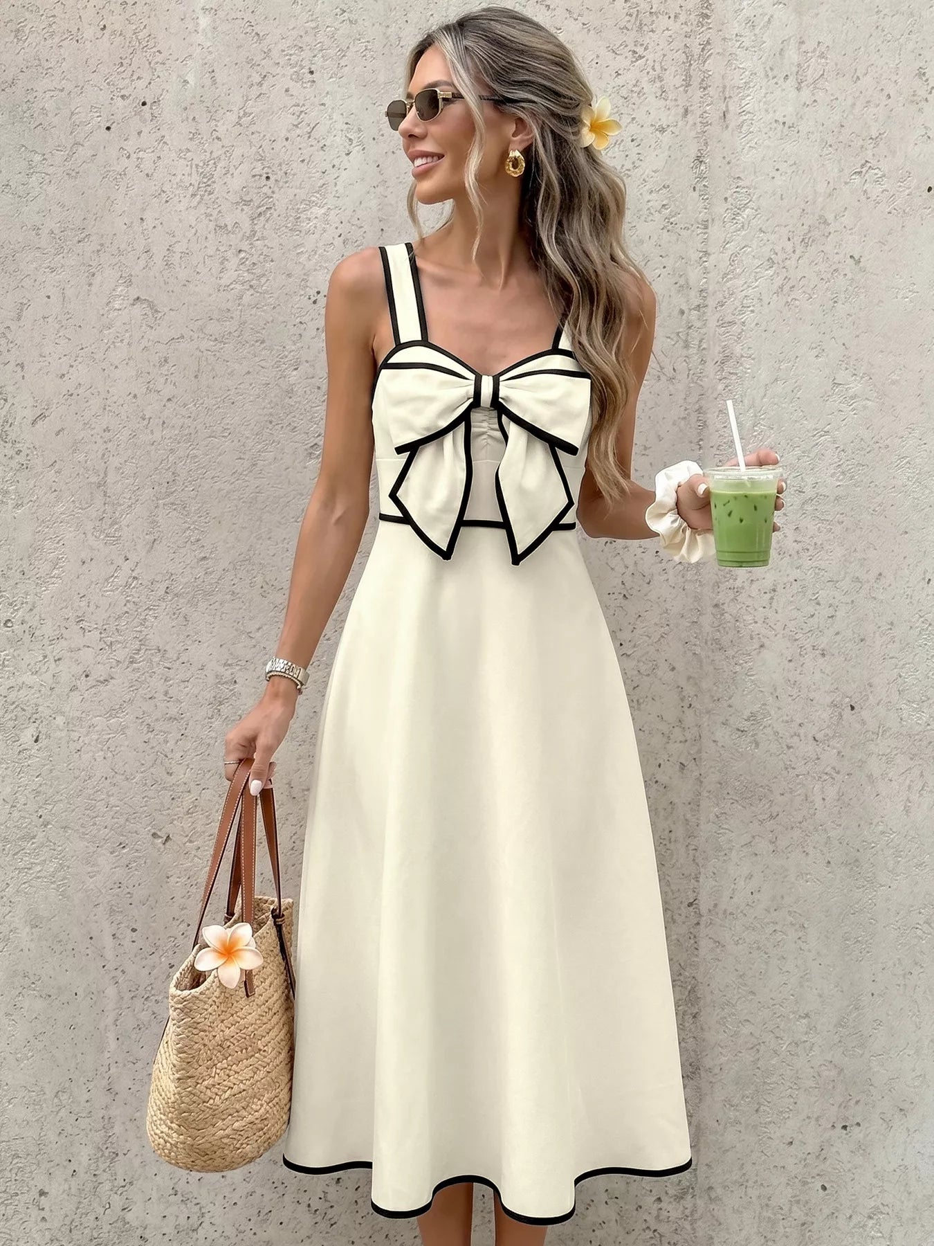 Hazel Blues® |  Bowknot Trim A-Line Midi Dress