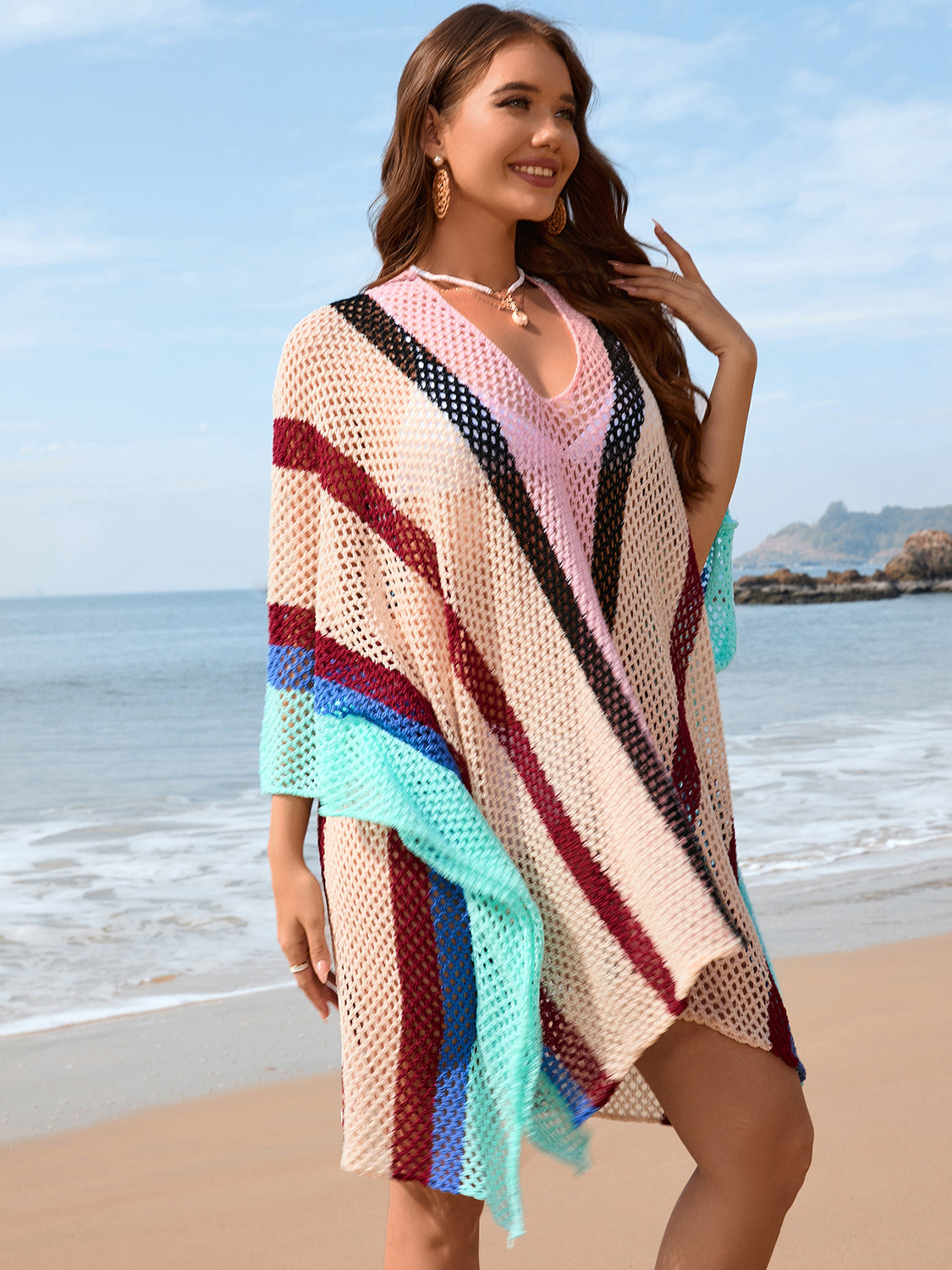 Hazel Blues® | Openwork Color Block Plunge Cover-Up