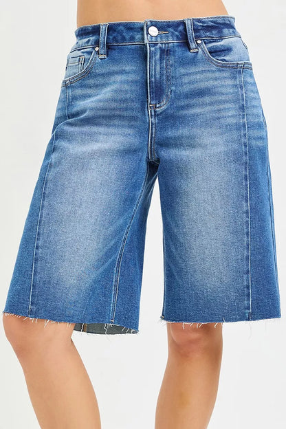 Hazel Blues® |  RISEN Raw Hem Slouchy Seamed Jorts