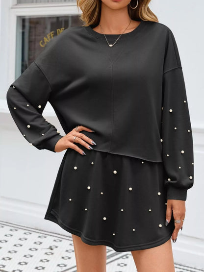 Hazel Blues® |  Pearl Embellished Round Neck Top and Skort Set