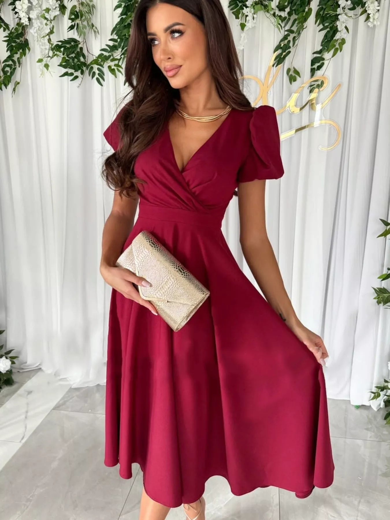 Hazel Blues® |  Surplice Short Sleeve Midi Dress
