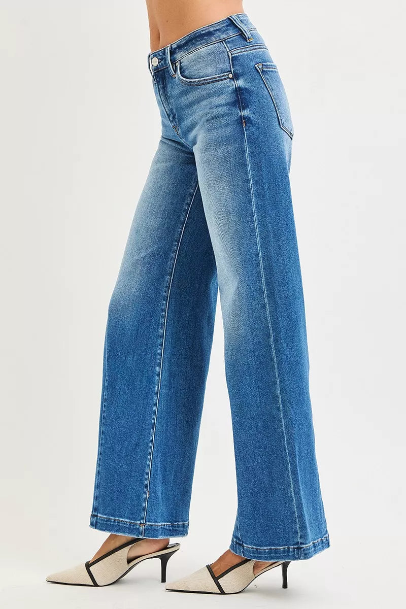 Hazel Blues® | RISEN Mid Rise Wide Leg Jeans with Flared Look