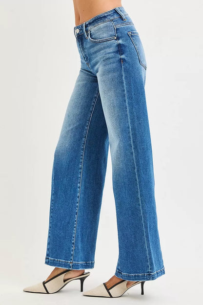 Hazel Blues® | RISEN Mid Rise Wide Leg Jeans with Flared Look