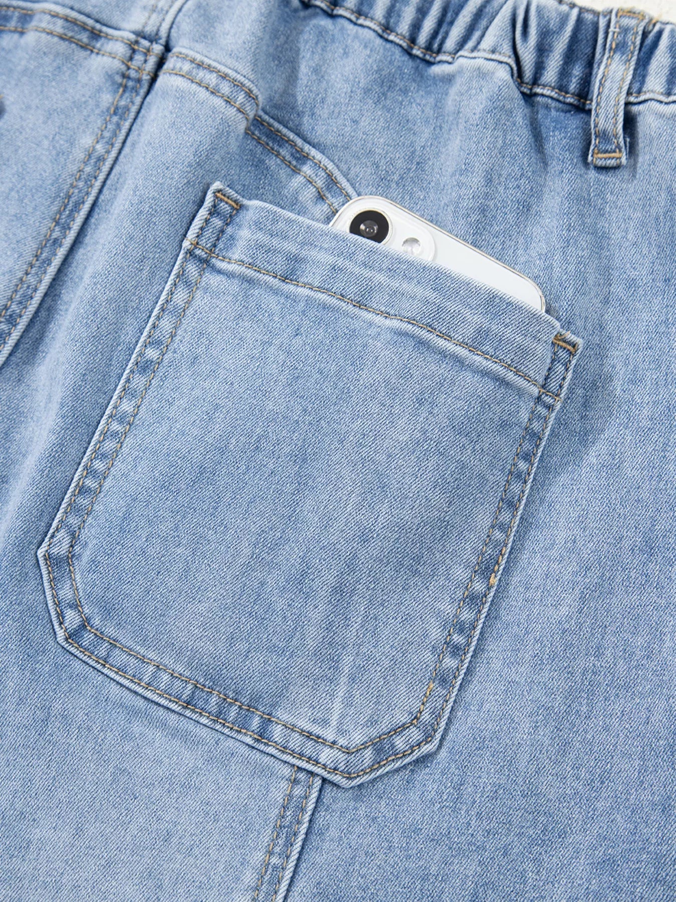 Hazel Blues® |  Wide Leg Drawstring Raw Hem Jeans