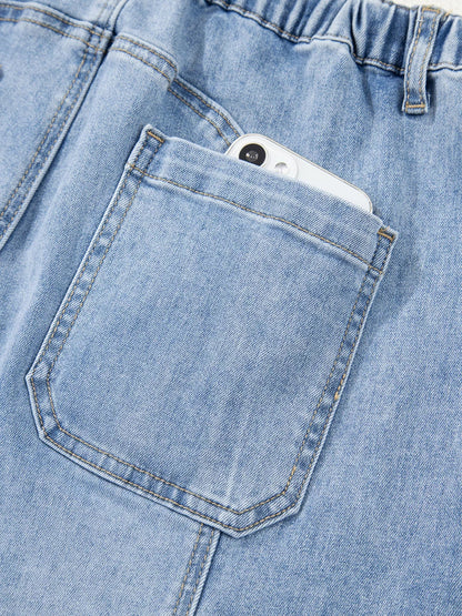 Hazel Blues® |  Wide Leg Drawstring Raw Hem Jeans