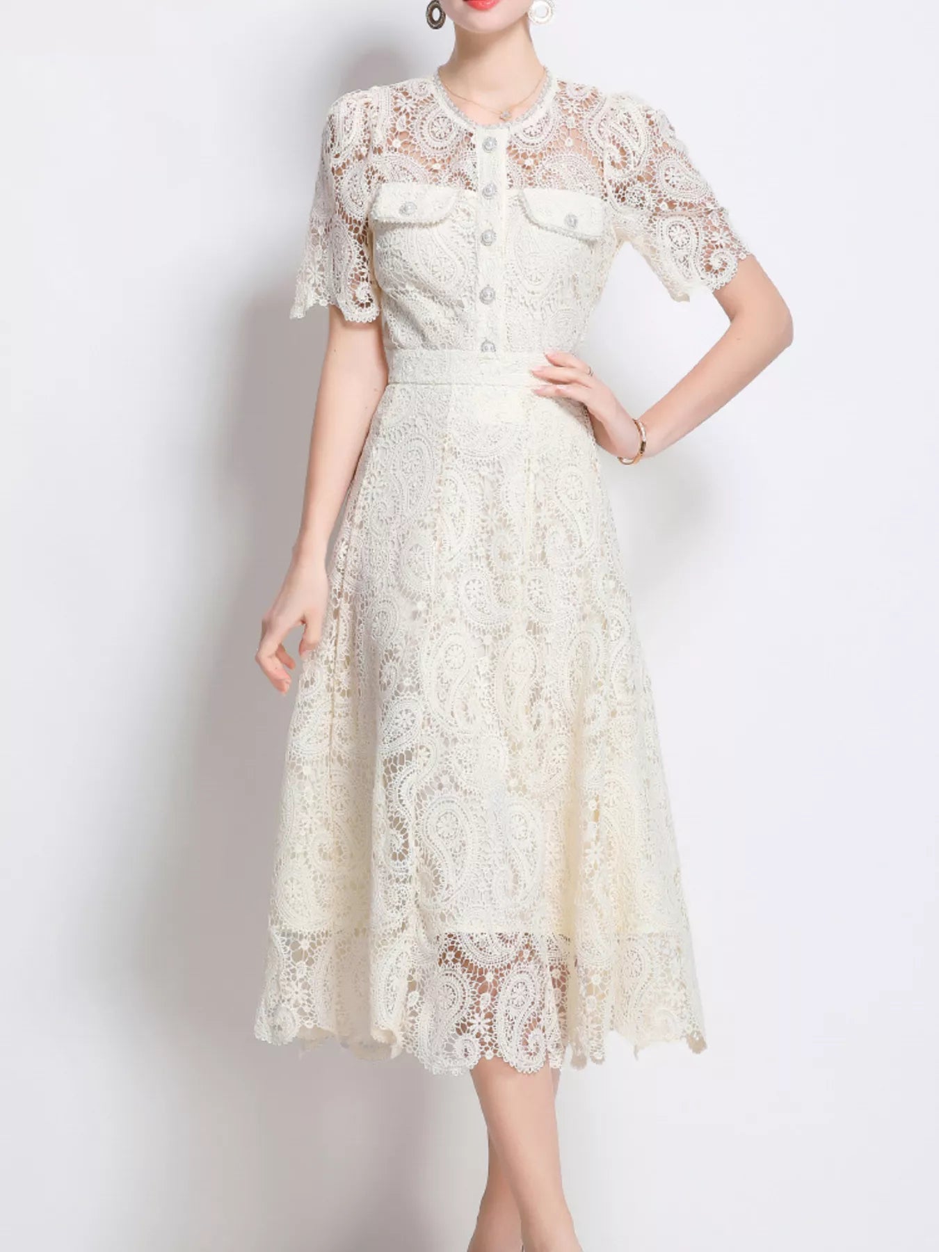 Hazel Blues® |  Lace Button Up Top and Skirt Set