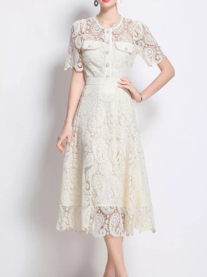 Hazel Blues® |  Lace Button Up Top and Skirt Set