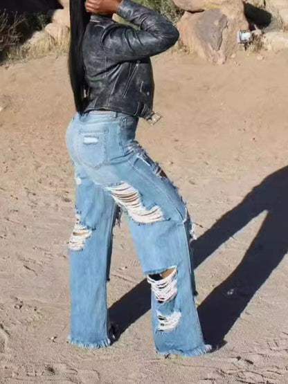 Hazel Blues® | Distressed Wide Leg Jeans