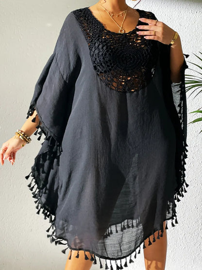 Hazel Blues® | Tassel Cutout Scoop Neck Cover-Up Dress