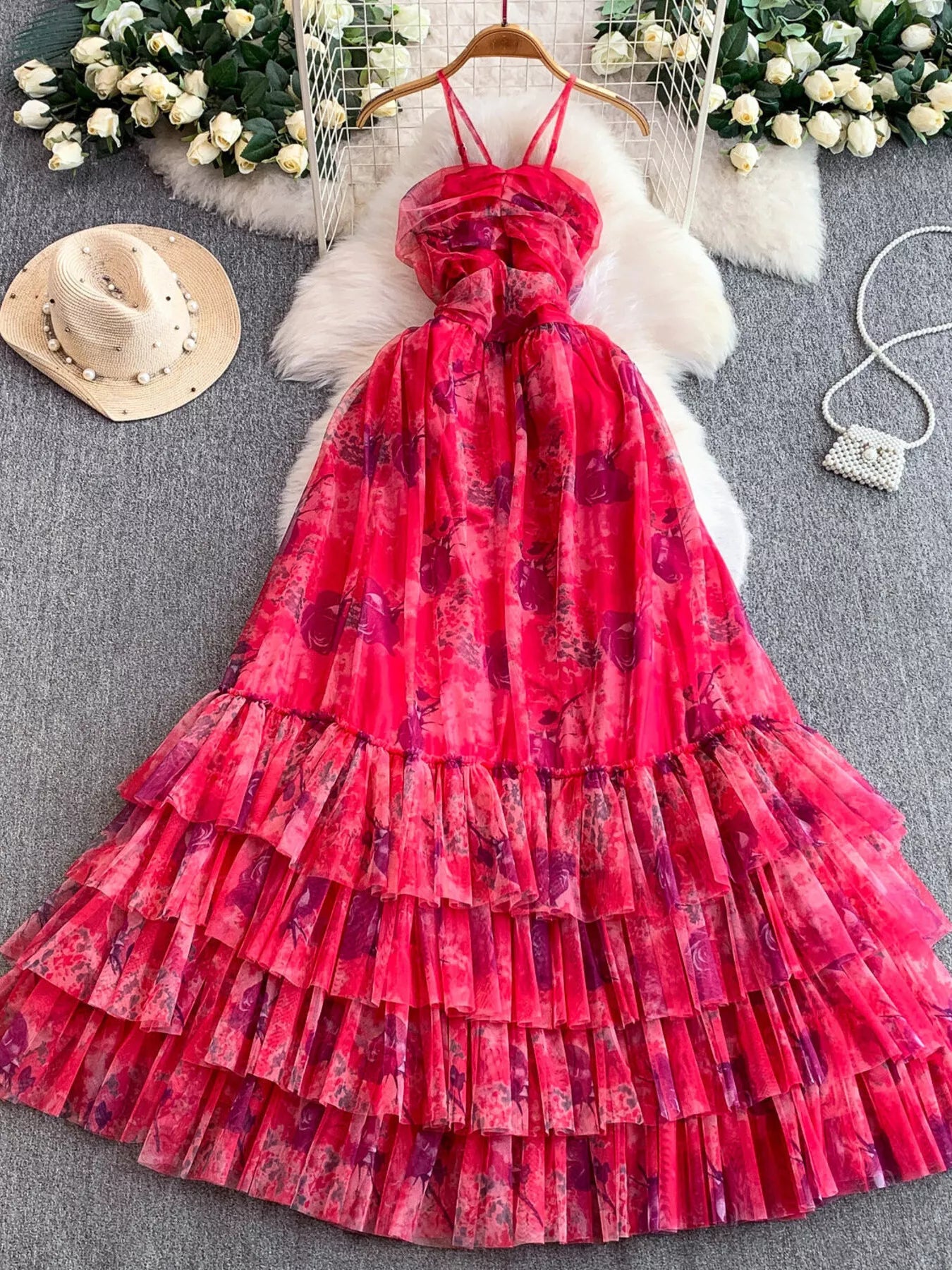 Hazel Blues® |  Floral Print Ruffled Layered Mesh Dress