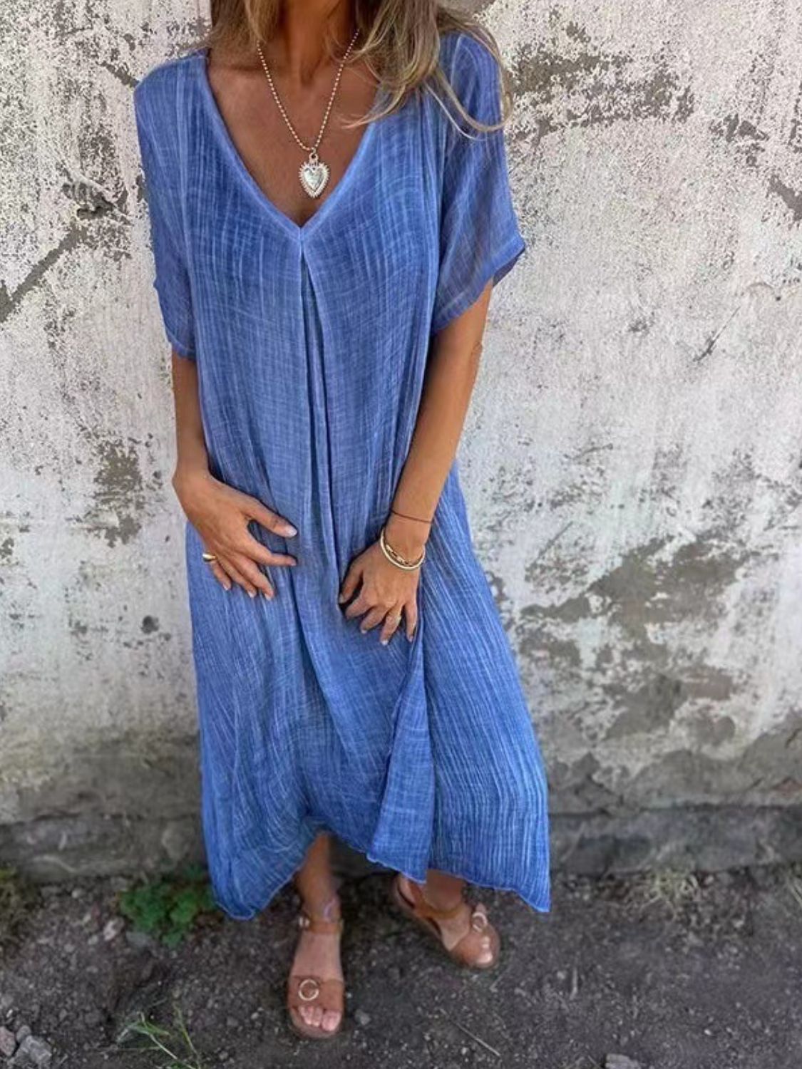 Hazel Blues® | V-Neck Short Sleeve Midi Dress