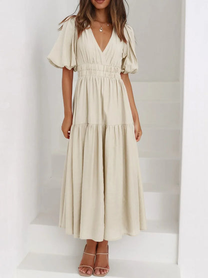 Hazel Blues® |  V-Neck Puff Sleeve Midi Dress