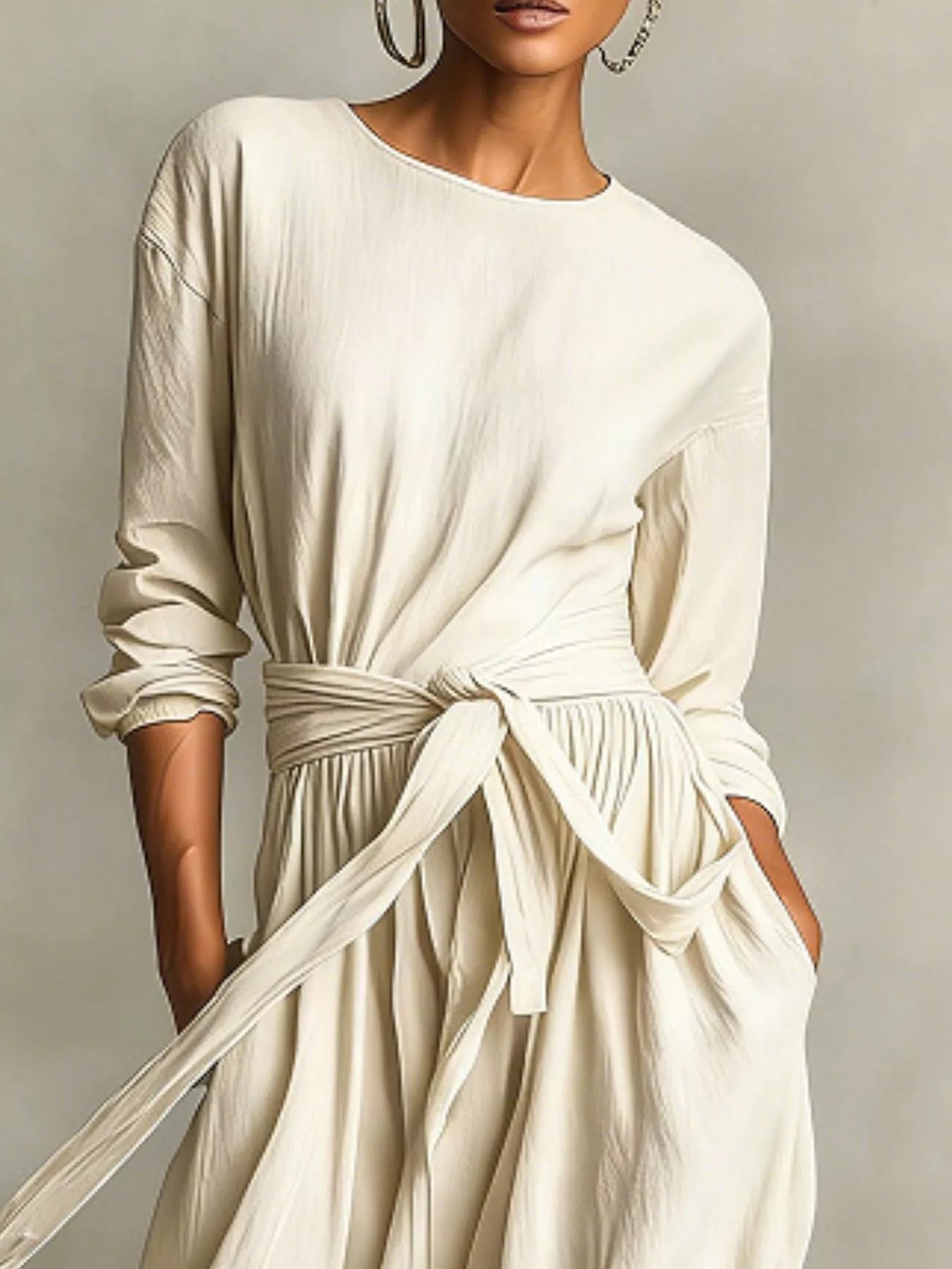 Hazel Blues® | Long Sleeve Tie Waist Maxi Dress