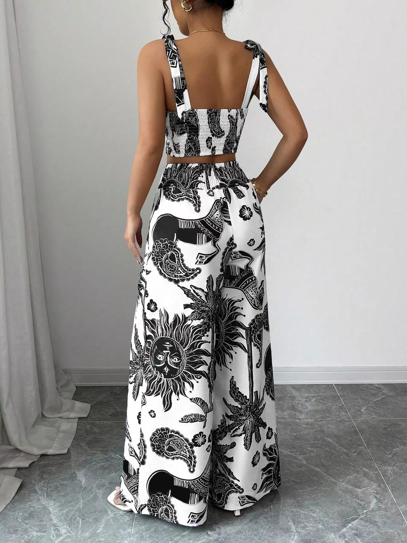 Hazel Blues® |  Floral Print Crop Top and Wide Leg Pants Set