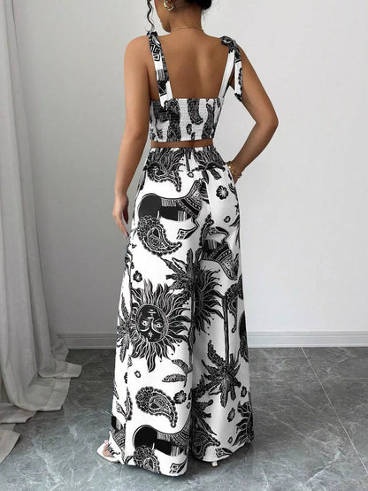 Hazel Blues® |  Floral Print Crop Top and Wide Leg Pants Set