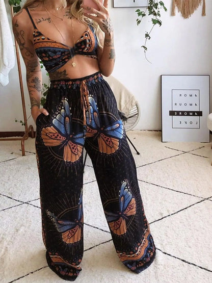 Hazel Blues® |  Boho Butterfly Print Top and Pants Set