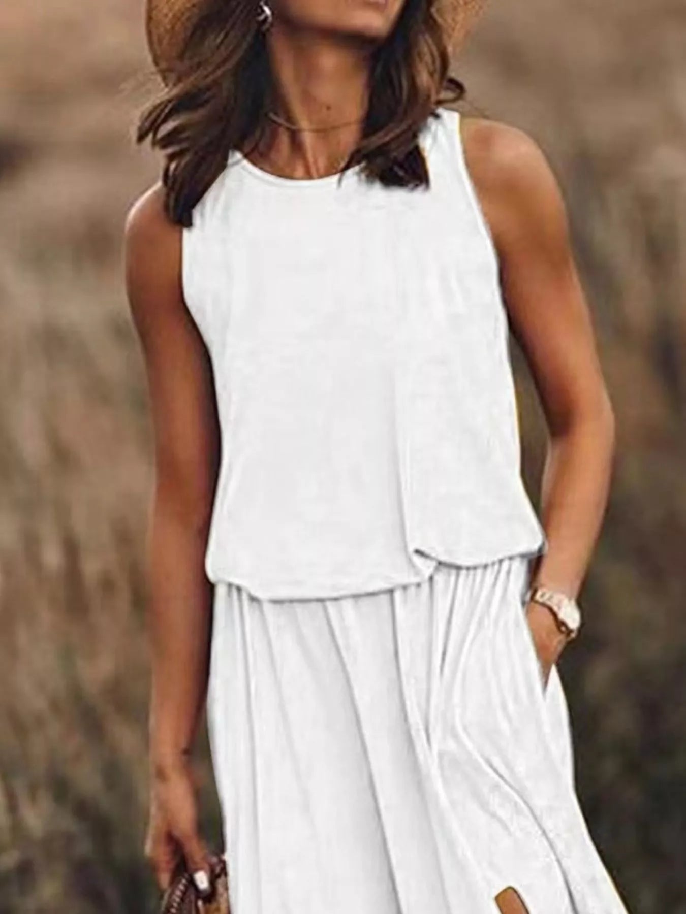 Hazel Blues® | Round Neck Sleeveless Slit Maxi Dress