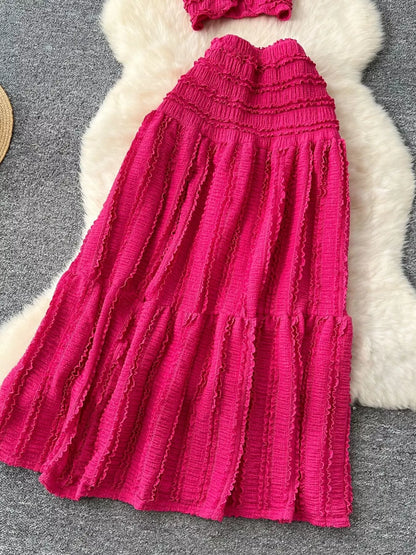 Hazel Blues® |  Textured Crop Top and Tiered Skirt Set