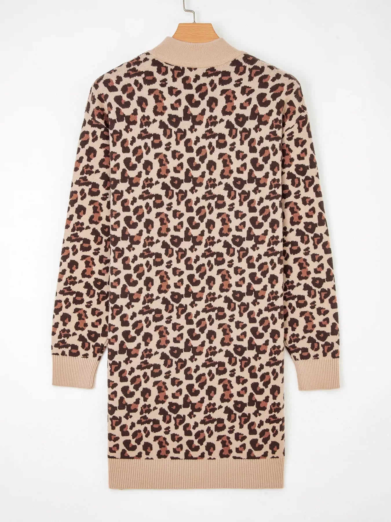 Hazel Blues® |  Leopard Print High Neck Shift Mini Sweater Dress