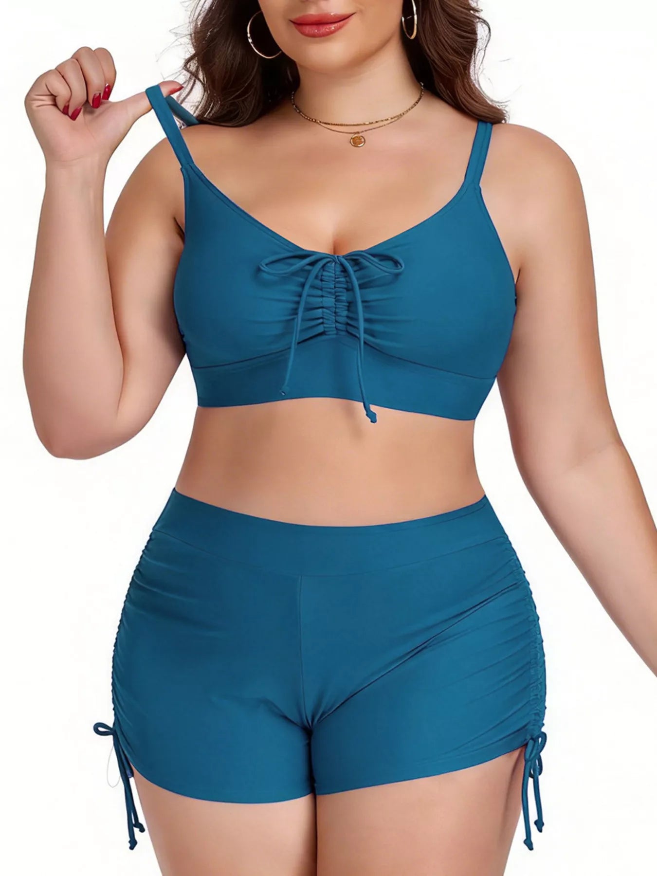 Hazel Blues® | Ruched Drawstring Swim Set