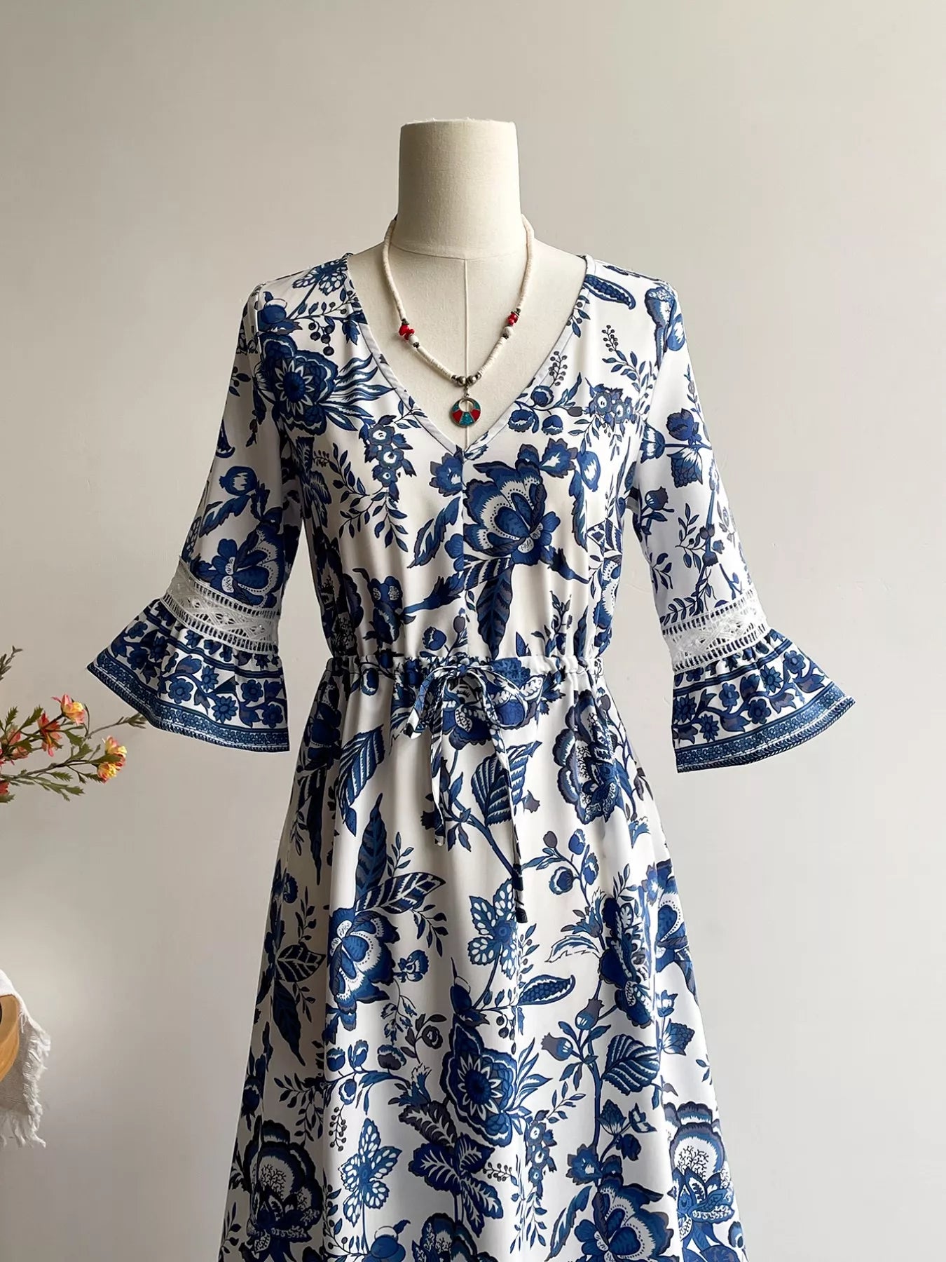 Hazel Blues® |  Floral Print V-Neck Flounce Sleeve Dress